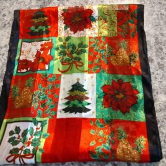 Christmas Scarf Oblong 13x56 Red Green Fun Poinsettia Trees Kim Rodgers - Picture 6 of 6